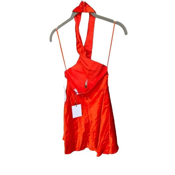 Free People X Sau Lee Livi Satin Mini Dress Red Halter Cocktail - Picture 7 of 9